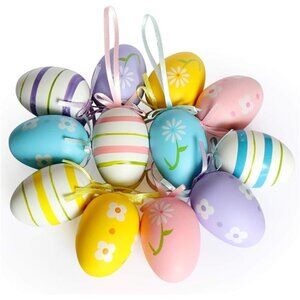 12Pcs Easter Decorations Eggs Hanging Ornaments Colorful for Easter Tree
